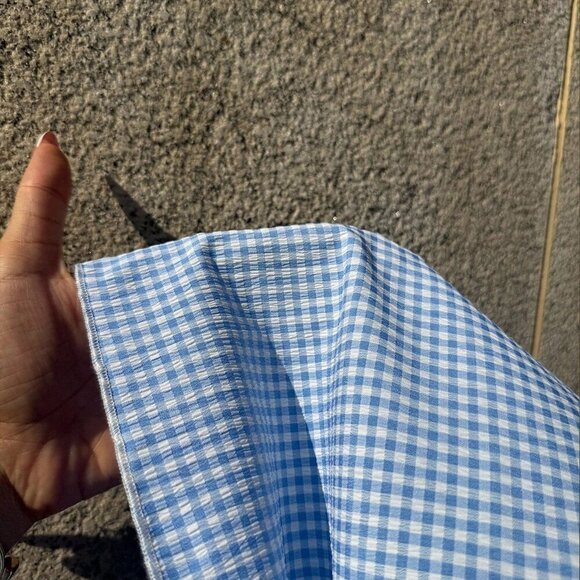 Blue And White Casual Women's Plaid Ruffle Trim Waist Strap Dress - Picture 5 of 7